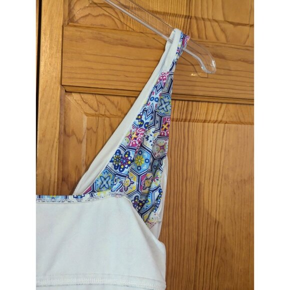 Bal Barbour Womens‎ Swimsuit 14 One Piece V Neck, Blue & White Geometric - Picture 15 of 16